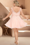 Raven A-line V-Neck Knee-Length Chiffon Lace Homecoming Dress With Beading STGP0020565