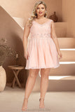 Raven A-line V-Neck Knee-Length Chiffon Lace Homecoming Dress With Beading STGP0020565