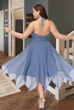 Sanaa A-line Halter Asymmetrical Chiffon Lace Homecoming Dress STGP0020561