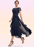 Joselyn A-Line Scoop Neck Asymmetrical Chiffon Lace Mother of the Bride Dress With Sequins Bow(s) Cascading Ruffles STG126P0014530