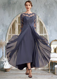 Perla A-Line Scoop Neck Asymmetrical Chiffon Lace Mother of the Bride Dress With Ruffle STG126P0014531