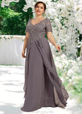 Amiah A-line V-Neck Floor-Length Chiffon Lace Mother of the Bride Dress STG126P0014532