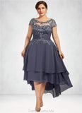 Nora A-Line Scoop Neck Asymmetrical Chiffon Lace Mother of the Bride Dress With Beading STG126P0014534