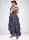 Nora A-Line Scoop Neck Asymmetrical Chiffon Lace Mother of the Bride Dress With Beading STG126P0014534
