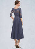 Kendal A-Line Scoop Neck Tea-Length Chiffon Lace Mother of the Bride Dress With Beading Sequins STG126P0014535