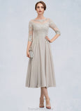 Kendal A-Line Scoop Neck Tea-Length Chiffon Lace Mother of the Bride Dress With Beading Sequins STG126P0014535