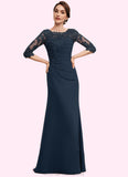 Michaelia A-Line Scoop Neck Floor-Length Chiffon Lace Mother of the Bride Dress With Ruffle Beading Sequins STG126P0014536
