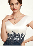 Claudia A-Line V-neck Tea-Length Chiffon Lace Mother of the Bride Dress STG126P0014539