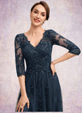 Simone A-Line V-neck Floor-Length Tulle Lace Mother of the Bride Dress With Sequins STG126P0014543