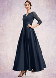 Ayla A-Line V-neck Ankle-Length Satin Lace Mother of the Bride Dress With Beading STG126P0014545