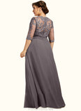 Muriel A-Line Scoop Neck Floor-Length Chiffon Lace Mother of the Bride Dress With Beading Sequins STG126P0014546
