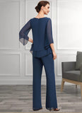 Caitlin Jumpsuit/Pantsuit Scoop Neck Floor-Length Chiffon Mother of the Bride Dress With Beading STG126P0014548