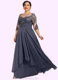 Mavis A-Line Scoop Neck Floor-Length Chiffon Lace Mother of the Bride Dress With Cascading Ruffles STG126P0014550
