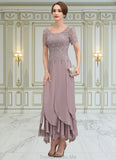 Alivia A-Line Scoop Neck Ankle-Length Chiffon Lace Mother of the Bride Dress With Cascading Ruffles STG126P0014555