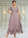 Alivia A-Line Scoop Neck Ankle-Length Chiffon Lace Mother of the Bride Dress With Cascading Ruffles STG126P0014555