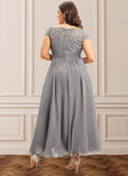 Elaine A-Line Scoop Neck Asymmetrical Chiffon Lace Mother of the Bride Dress STG126P0014556