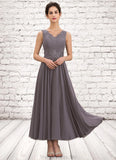 Ruby A-line V-Neck Ankle-Length Chiffon Mother of the Bride Dress With Beading Appliques Lace Sequins STG126P0014558