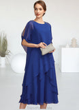 Rachel A-Line Scoop Neck Tea-Length Chiffon Mother of the Bride Dress With Beading Sequins Cascading Ruffles STG126P0014562