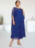 Rachel A-Line Scoop Neck Tea-Length Chiffon Mother of the Bride Dress With Beading Sequins Cascading Ruffles STG126P0014562