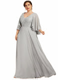 Jasmin A-line V-Neck Floor-Length Chiffon Lace Mother of the Bride Dress With Beading Sequins STG126P0014563