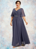 Kiana A-Line V-neck Ankle-Length Chiffon Mother of the Bride Dress With Ruffle Beading Sequins STG126P0014564