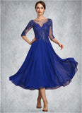 Sadie A-Line Scoop Neck Tea-Length Chiffon Lace Mother of the Bride Dress With Sequins STG126P0014565