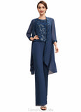 Mckenna Jumpsuit/Pantsuit Scoop Neck Floor-Length Chiffon Lace Mother of the Bride Dress With Sequins STG126P0014567