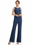 Mckenna Jumpsuit/Pantsuit Scoop Neck Floor-Length Chiffon Lace Mother of the Bride Dress With Sequins STG126P0014567