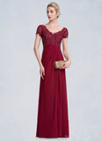 Aurora A-Line V-neck Floor-Length Chiffon Lace Mother of the Bride Dress With Ruffle Beading STG126P0014569