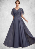 Tania A-line V-Neck Floor-Length Chiffon Lace Mother of the Bride Dress With Beading Sequins STG126P0014571