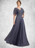 Tania A-line V-Neck Floor-Length Chiffon Lace Mother of the Bride Dress With Beading Sequins STG126P0014571