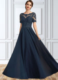 Gertrude A-Line Scoop Neck Floor-Length Chiffon Lace Mother of the Bride Dress With Beading Sequins STG126P0014577