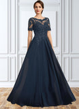 Gertrude A-Line Scoop Neck Floor-Length Chiffon Lace Mother of the Bride Dress With Beading Sequins STG126P0014577