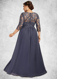Carina A-Line Scoop Neck Floor-Length Chiffon Lace Mother of the Bride Dress With Beading Sequins STG126P0014578