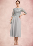 Ximena A-Line Scoop Neck Tea-Length Chiffon Lace Mother of the Bride Dress With Sequins STG126P0014580