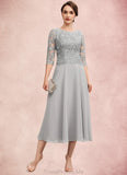 Ximena A-Line Scoop Neck Tea-Length Chiffon Lace Mother of the Bride Dress With Sequins STG126P0014580