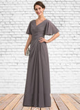 Jackie A-Line V-neck Floor-Length Chiffon Mother of the Bride Dress With Ruffle STG126P0014581