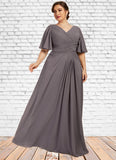 Jackie A-Line V-neck Floor-Length Chiffon Mother of the Bride Dress With Ruffle STG126P0014581