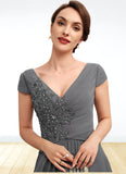Miya A-Line V-neck Floor-Length Chiffon Mother of the Bride Dress With Ruffle Lace Beading Sequins STG126P0014582