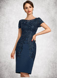 Baylee Sheath/Column Scoop Neck Knee-Length Satin Lace Mother of the Bride Dress With Sequins STG126P0014586
