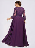 Evelyn A-Line Scoop Neck Floor-Length Chiffon Lace Mother of the Bride Dress With Sequins STG126P0014590