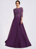Evelyn A-Line Scoop Neck Floor-Length Chiffon Lace Mother of the Bride Dress With Sequins STG126P0014590