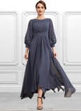 Amina A-Line Scoop Neck Asymmetrical Chiffon Mother of the Bride Dress With Ruffle Appliques Lace STG126P0014592