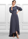 Amina A-Line Scoop Neck Asymmetrical Chiffon Mother of the Bride Dress With Ruffle Appliques Lace STG126P0014592