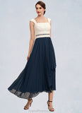 Emery A-Line Square Neckline Tea-Length Chiffon Mother of the Bride Dress With Beading Sequins Pleated STG126P0014594