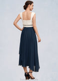 Emery A-Line Square Neckline Tea-Length Chiffon Mother of the Bride Dress With Beading Sequins Pleated STG126P0014594