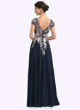 Kaleigh A-Line V-neck Floor-Length Chiffon Lace Mother of the Bride Dress With Split Front STG126P0014649