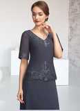 Emmy A-Line V-neck Ankle-Length Chiffon Lace Mother of the Bride Dress With Sequins STG126P0014650