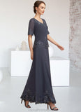 Emmy A-Line V-neck Ankle-Length Chiffon Lace Mother of the Bride Dress With Sequins STG126P0014650
