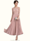 Patricia A-Line Scoop Neck Ankle-Length Chiffon Lace Mother of the Bride Dress With Pleated STG126P0014651